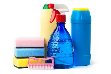 cleaning kit isolated on white backgroundの写真素材
