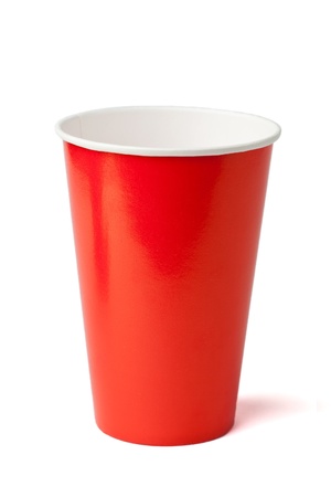 Red paper cup isolated on a white の写真素材