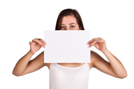 brunette with a white sheet in the face ofの写真素材