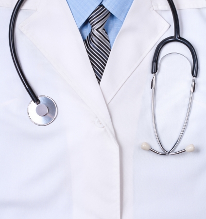 doctors lab white coat with stethoscope  Close upの写真素材
