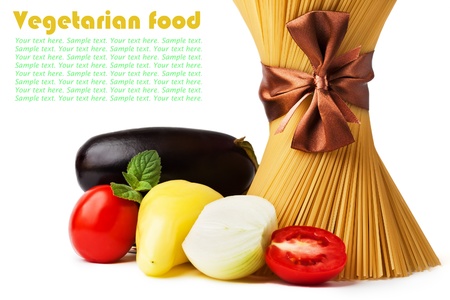 raw pasta with vegetables  isolatedの写真素材