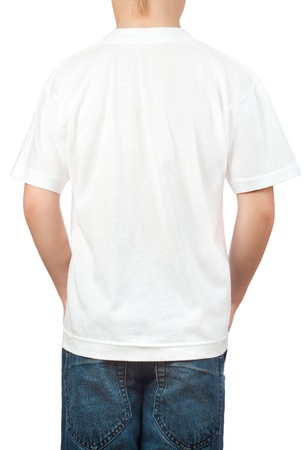 white t-shirt on a young man  backの写真素材