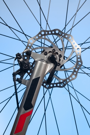 disc bicycle brakes on a blue backgroundの写真素材