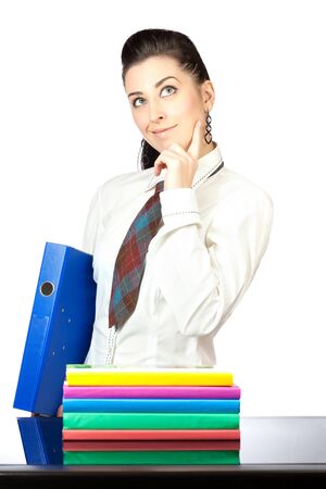 portrait of a nice girl with office foldersの写真素材
