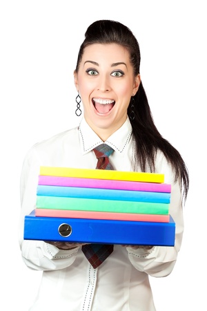 happy girl with office foldersの写真素材