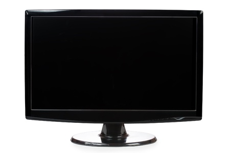 black TFT widescreen monitor isolated a whiteの写真素材