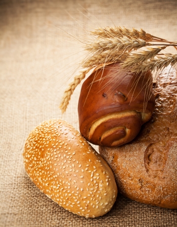 fresh pastries on burlapの写真素材