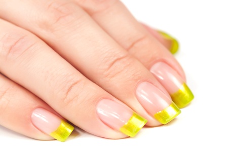 fingers with red manicure isolatedの写真素材