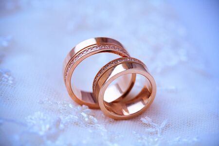 two beautiful golden ringsの写真素材