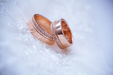 two beautiful golden rings on the vailの写真素材