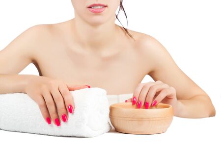 woman at procedures in the spa salon  isolatedの写真素材