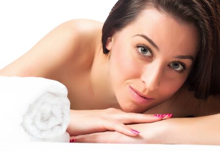 pretty girl in the spa salon  isolatedの写真素材