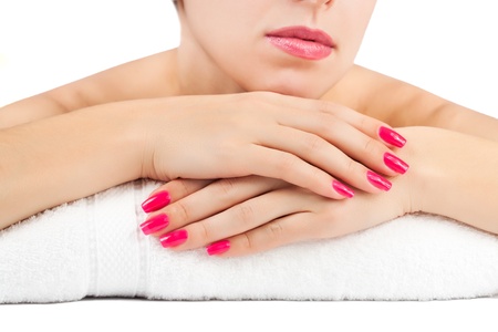 woman s hands  spa salon  isolatedの写真素材