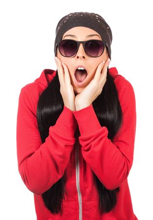 surprised Woman with sunglasesの写真素材
