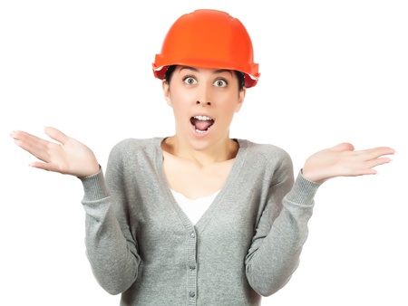 Young woman with orange hard hatの写真素材