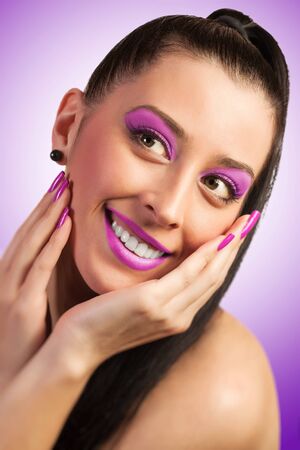 fashion model with pink make-upの写真素材
