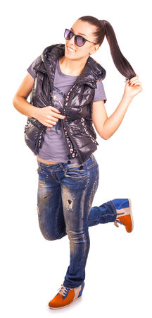 A photo of beautiful girl is in fashion styleの写真素材