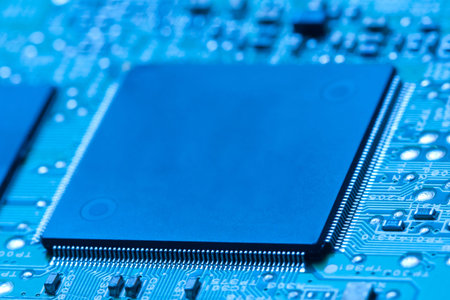 microchip integrated on motherboard. blue