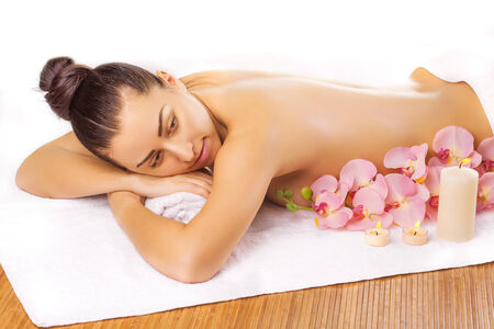 beautiful woman in a massage salonの写真素材