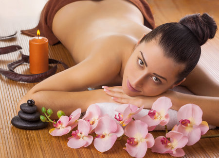 beautiful woman in a massage salonの写真素材