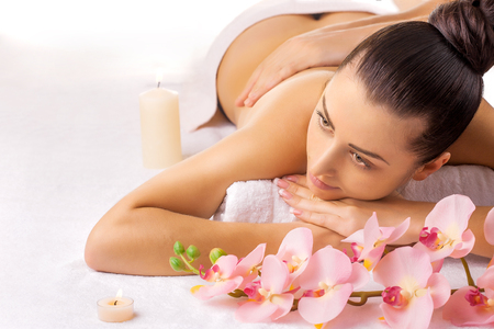 beautiful woman in a massage salonの写真素材