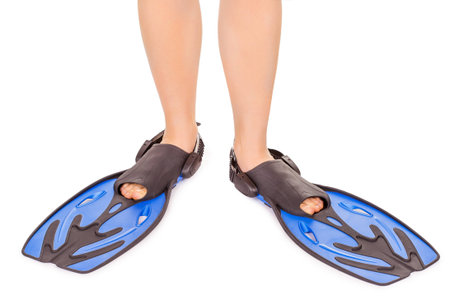 woman legs in flippers isolated on white