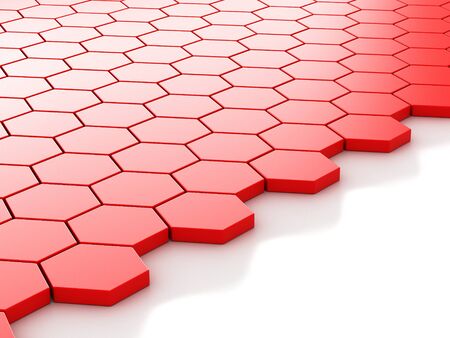 red background with hexagons and placeの写真素材