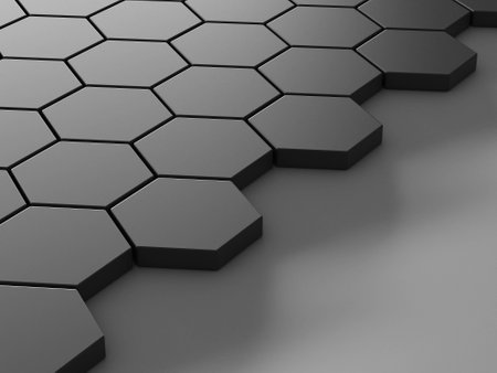 black background with hexagons and placeの写真素材