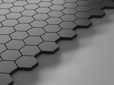 black background with hexagons and placeの写真素材