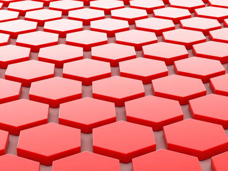 red background with hexagons and placeの写真素材