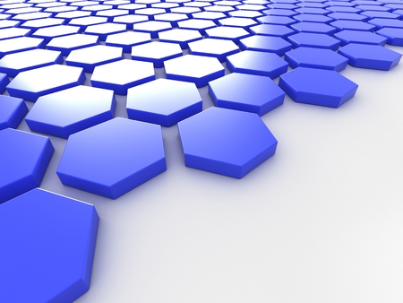 blue metallic background with hexagons and placeの写真素材