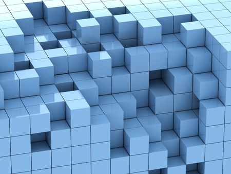 abstract of 3d blue cubes, blocks backgroundの写真素材