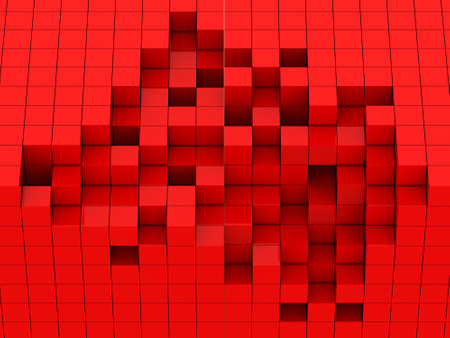 abstract of 3d red cubes, blocks backgroundの写真素材