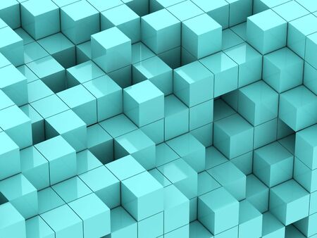 abstract of 3d turquoise cubes, blocks backgroundの写真素材
