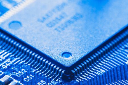 microchip integrated on motherboard. blueの写真素材