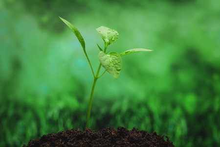 Young sprout on the green background. Closeup.