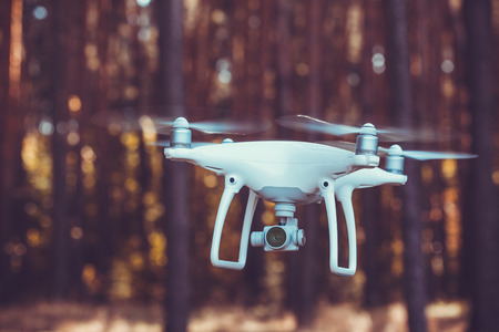 drone quadrocopter with digital camera in the forestの写真素材
