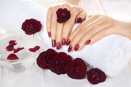 beautiful vinous manicure with rose flowers. spaの写真素材