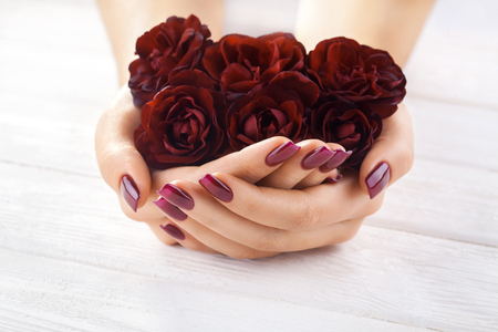 beautiful vinous manicure with rose flowers. spaの写真素材