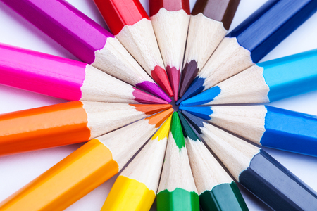 circle of sharpened colored pencils on a white background. color paletteの写真素材