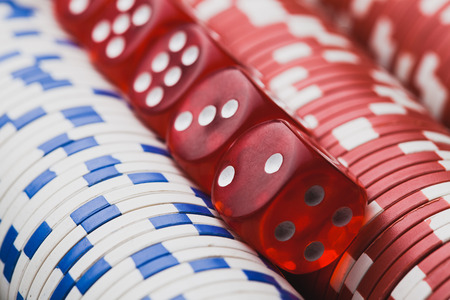 poker chips and dice. macro casino backgroundの写真素材
