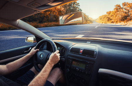 Car dashboard and steering wheel inside of car