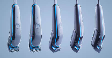 different angles Hair clipper on the blueの写真素材