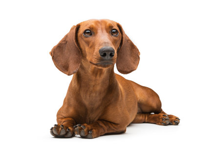 red dachshund dog isolated over white background.の写真素材