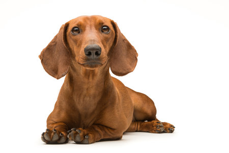 red dachshund dog isolated over white background.の写真素材