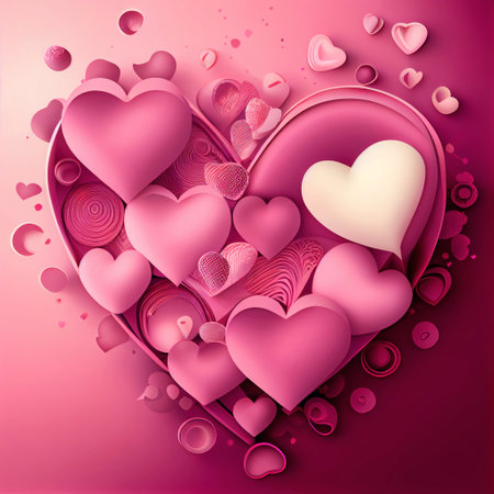 Pink 3d hearts illustration, concept for Valentine's Day. AI generated contentの写真素材