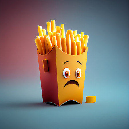 Cute cartoon french fries with big eyes.の素材