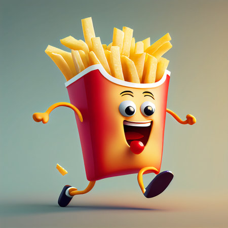 Cute cartoon french fries with big eyes.の素材