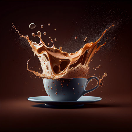 Splash Coffee.3D Coffee Cup on the dark Backgroundの素材