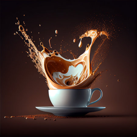 Splash Coffee.3D Coffee Cup on the dark Backgroundの素材